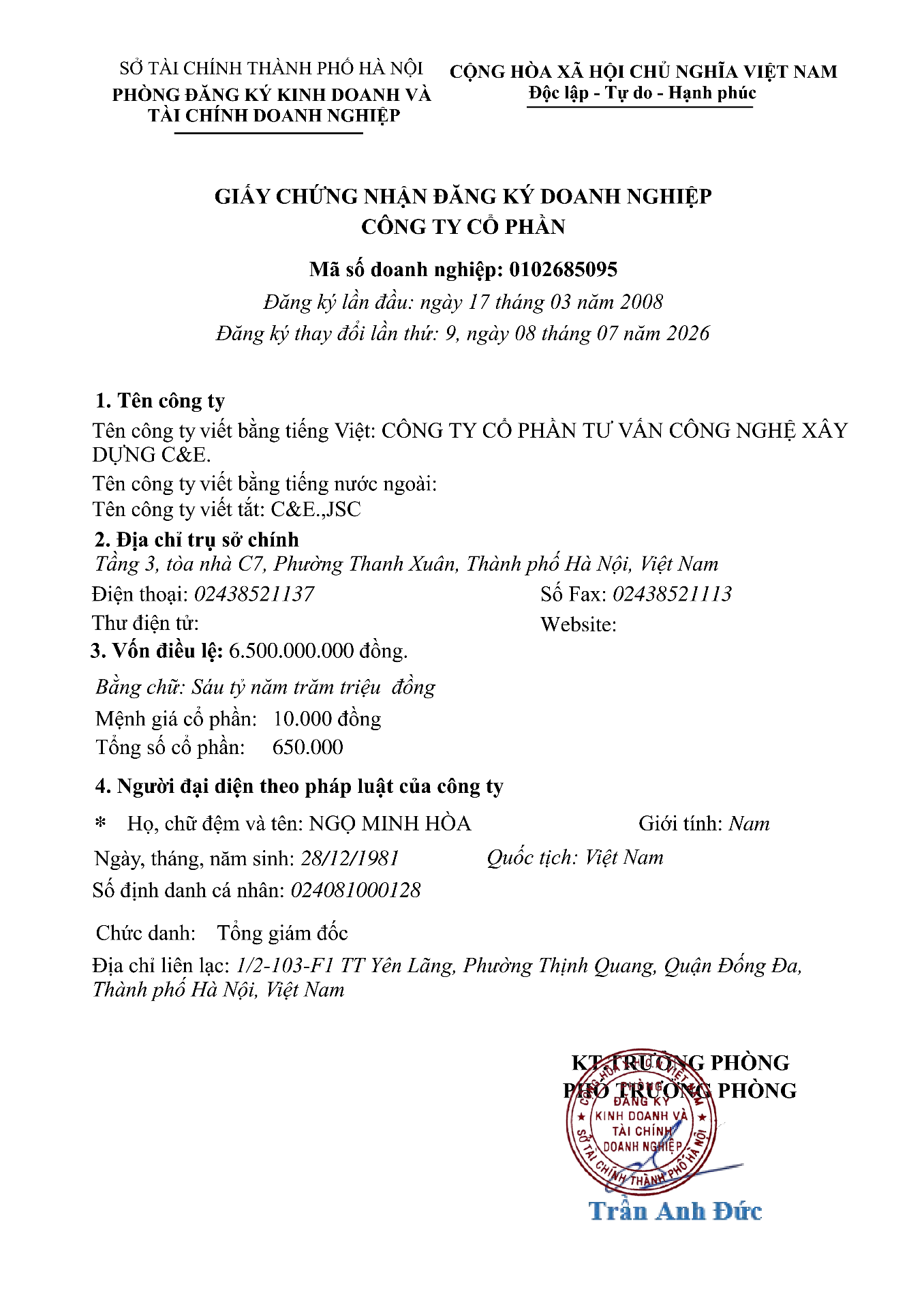 Giấy chứng nhận đăng ký doanh nghiệp