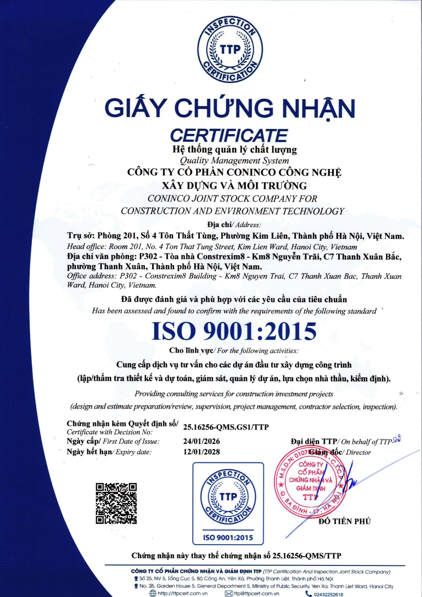 Chứng nhận ISO 9001:2015 (cấp 2025)